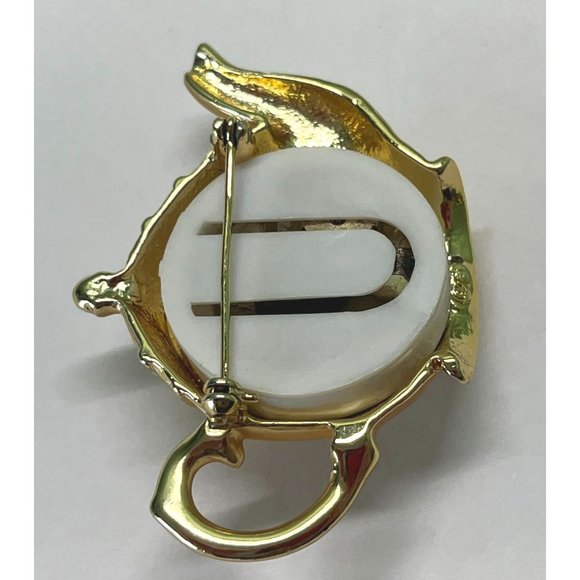Vintage Gold Tone Teapot Floral  Brooch Pin 2.5" Across - Picture 4 of 6